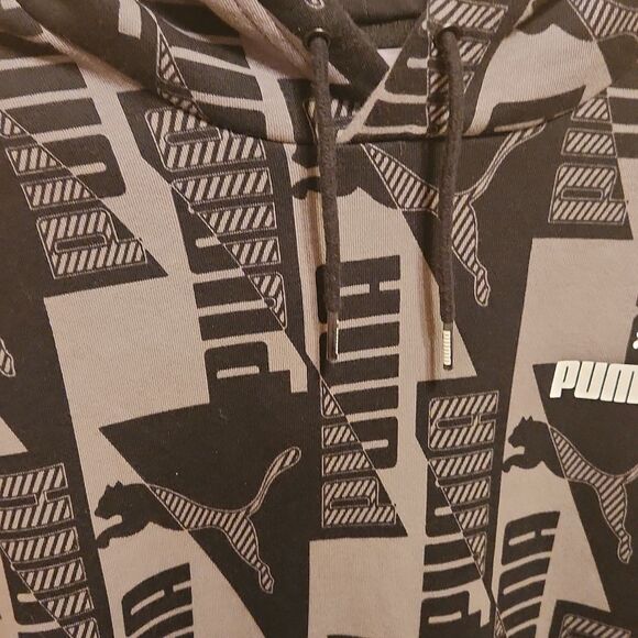 Puma Men's Gray & Black Logo Printed Pullover Hoodie Size XL - Picture 4 of 10